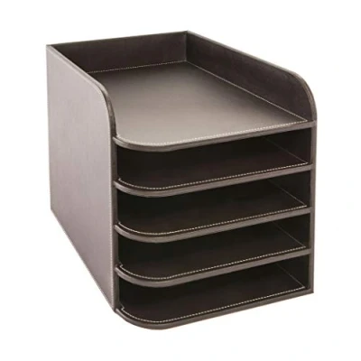 Image of OSCO Faux Leather 5 Tier Designer Letter Tray Brown