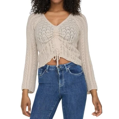 Image of ONLY Women&#039;s Onlnola L/S Ruching Pullover Ex KNT Knitted Jumper, Gray, XXL