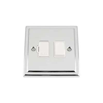 Image of TRIMLINE POLISHED CHROME FUSED SPUR 13AMP WHITE INSERT PLASTIC ROCKER SWITCH (NEW!!)
