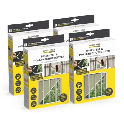 Image of EASYmaxx insect Protect &amp; pollen screen with magnetic attachment fly window for windows up to 130 x 150 cm set of 4