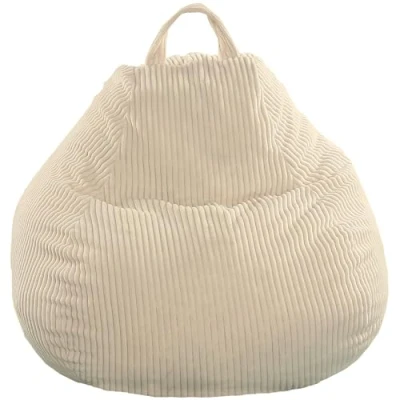 Image of bananair Bean Bag Chair for Adults &amp; Kids Soft Elegant Corduroy Fabric Comfortable Foam Filling Removable Washable Cover Practical Bags, Easy to Transport (105x85 cm, Off White)