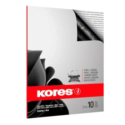 Image of Kores Black Carbon Paper Tracing Paper, Transfer A4, Copy A4 21x29.7cm Pack of 10 Sheets