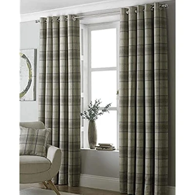 Image of Paoletti Aviemore Wool Effect Eyelet Curtains in Natural Size 117 cm x 137