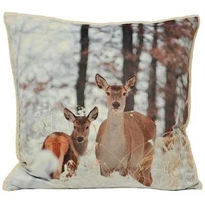 Image of Paoletti Mother and Fawn Photographic Print Feather Filled Cushion Cream One Size