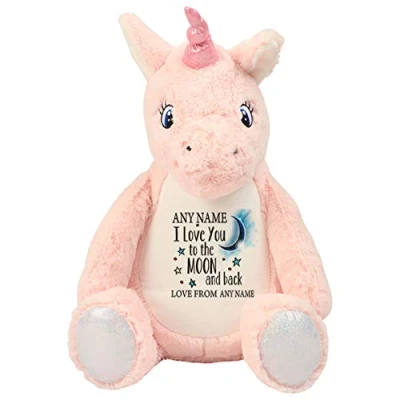 Image of Giftme Personalised ANY NAME I love You To The Moon And Back Teddy Bear Soft toys Birthday Present. (Unicorn Pink)
