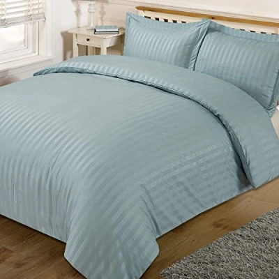 Image of Dreamscene Satin Stripe Beautiful Soft Fresh Comfortable Simple Eyecatching Duvet Cover Bedding Set, Duck Egg Blue Double