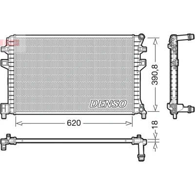 Image of 5Q0121251EJ, 5Q0121251GB, 5Q0121251GF, 5Q0121251HS Engine radiator DENSO DRM02018 620mm 391mm 18mm VOLKSWAGEN: Golf 7, Passat B8 Variant, Tiguan II