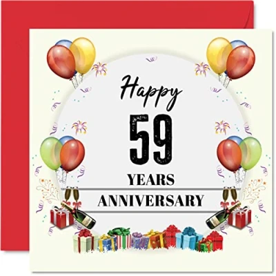 Image of 59th Anniversary Card for Husband Wife Party Happy Wedding Partner, 145mm x Greeting Cards Fifty Ninth Anniversaries