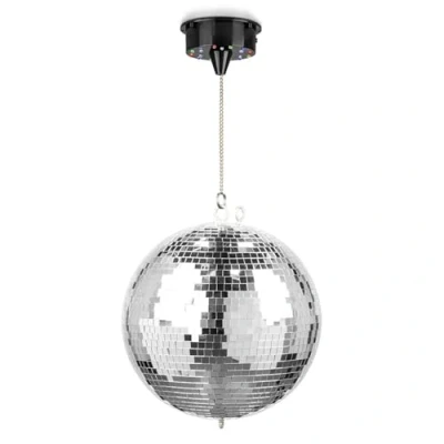 Image of Fuzzix MB30ML 30cm Mirror Disco Ball with LED Motor Portable Glitterball for Parties, Discoball Battery Operated Rotating Motor, Ball, Glitter