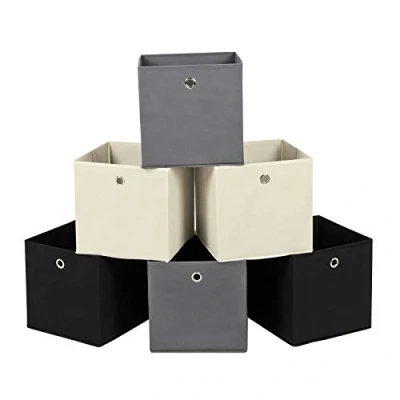 Image of SONGMICS Set of 6 Storage Boxes, Non Woven Fabric Foldable Cubes and Toy Clothes Organiser Bins, 2 Grey+ Black+ Beige RFB06GHM,30 x 30 cm