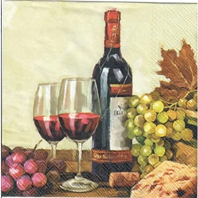 Image of Ambiente Napkins Wine and Grapes, Pack of 20 (33x33cm)