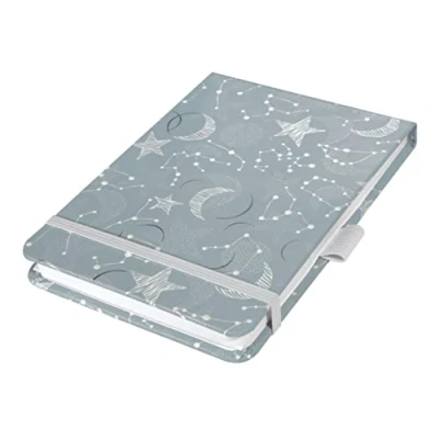 Image of SIGEL JN348 Jolie Notepad, Cosmic Fantasy Grey, dotted (dot grid), 11 x 15,8 cm, hardcover, 158 pages, White