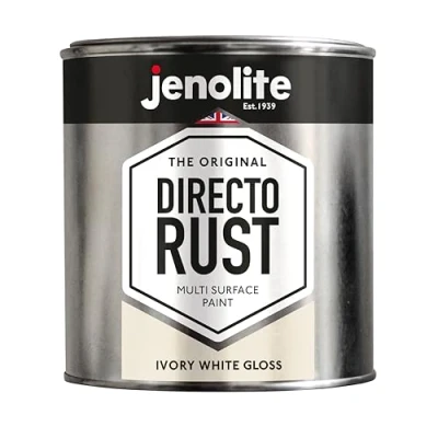 Image of JENOLITE Directorust Ivory White Gloss Multi Surface Paint For Use On Wood, Metal, Plastic, Ceramic &amp; Rusted Surfaces 1 Litre (RAL 1013)