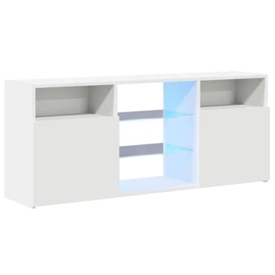 Image of vidaXL Engineered Wood TV Cabinet with LED Lights White, Spacious, and Easy to Clean