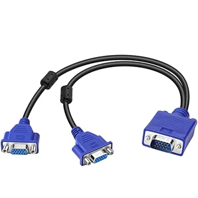 Image of SAISN Dual VGA Splitter Monitor Cable 1 Male to 2 Female Adapter Converter Video Y Cord for Screen Duplication