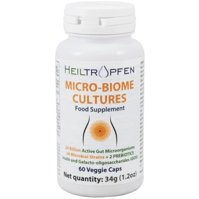 Image of Micro Biome Cultures Digestive Probiotic + Prebiotic 24 Strains 20 Billion CFU 60 Capsules Active Gut Inulin and GOS Food Supplement Heiltropfen®