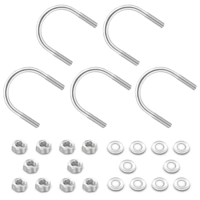 Image of U Bolt 304 Stainless Steel M8 x 50mm with Nuts and Flat Repair Washer Pack of 5, Silver
