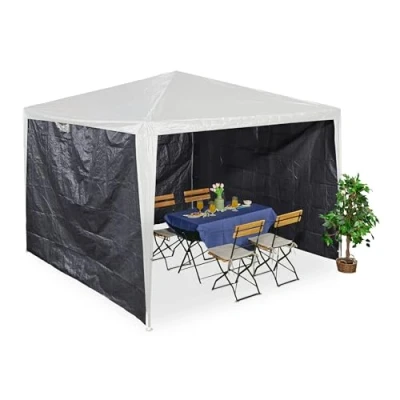 Image of Relaxdays Gazebo Side Panels, 3X Set, 2x3m, Waterproof, Easy Fastener, Roof, Party Tent, Plastic, No Window, Grey, 200 x 300 0.1 cm