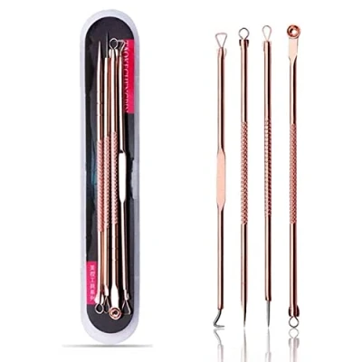 Image of 4PCS Blackhead Remover Kit, Extractor Removal Set Professional Stainless Steel Pimple Popper Tool Treatment for Whitehead Blemish Acne Comedone Popping (Gold)