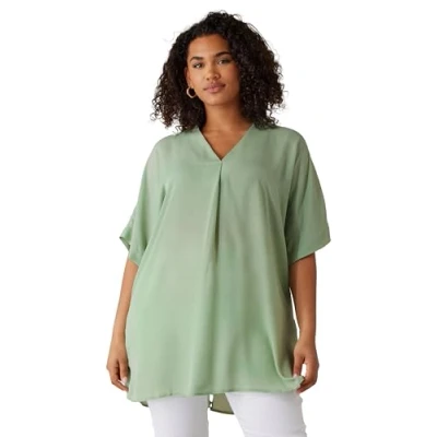 Image of EVANS Curve Sage Green Pleat Front Blouse Women&#039;s Plus Size