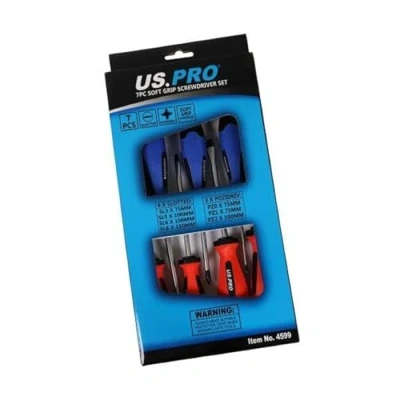 Image of US PRO Tools 7PC Soft Grip Screwdriver Set Pozi &amp; Slotted 4599