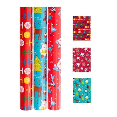 Image of Christmas Wrapping Paper 3 Rolls x 20M Presents Gift Wrap Xmas Party 60 Metres Total