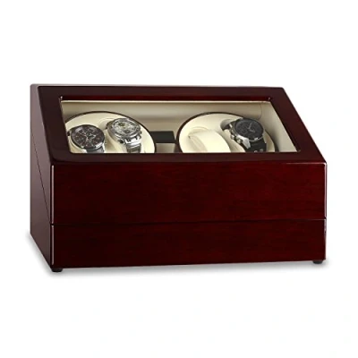 Image of KLARSTEIN Old Marshall Watch Winder, Driver, Box, 10 Watches, 2 Rotating Stands &amp; Holders, Left/Right Rotation, Pre Programmed Modes, Quiet Running, View Window, Brown White