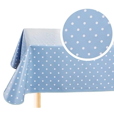 Image of Home Direct Rectangular Oilcloth PVC Wipe Clean Tablecloth Table Cover 140cm x 240cm 55x94 Polka Dot Blue Grey