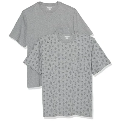 Image of Amazon Essentials Men&#039;s T Shirt Regular Fit Short Sleeve Crewneck Pocket, Pack of 2, Cactus Print/Grey Heather, S