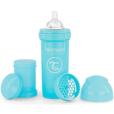 Image of Twistshake Anti Colic Baby Bottle with Milk Powder Container and Mixer 260ml Medium Flow Silicone Breast Like Nipple BPA Free Suitable for 2+ Month Babies Pastel Blue