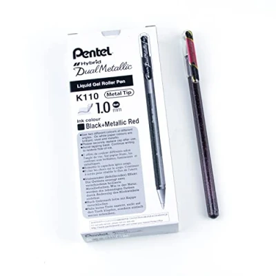 Image of Hybrid Dual Metallic Gel Rollerball Black/Red (Pack of 12)