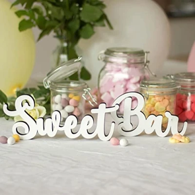 Image of Luck and Customisable Wedding Sweet Bar Standing Table Sign, Wooden Decorations, Candy Freestanding Decorations