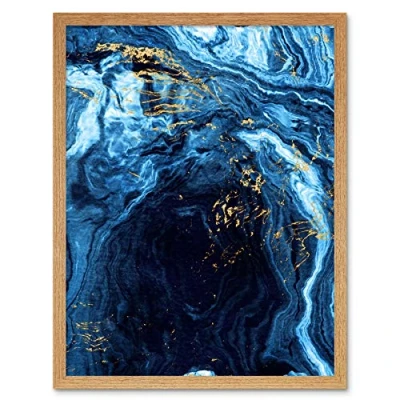 Image of Wee Blue Coo Abstract Dark Gold Flow Art Print Framed Wall Decor 9X7 inch