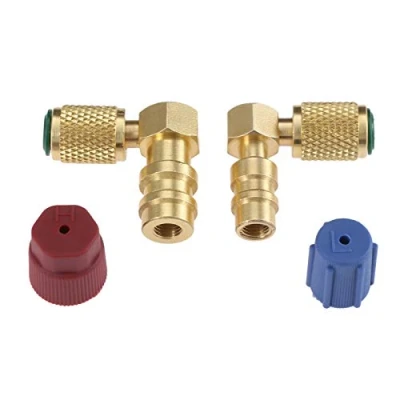 Image of R12 to R134A High/Low AC Fitting Port Retrofit Conversion Adapter, Quick Coupler Valve A/C 90 Fitting, High and Low Side R 12 134A with 2PC Caps