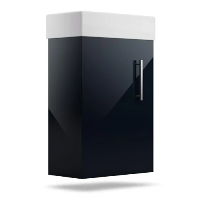 Image of blumfeldt Johnstone Vanity Unit with Basin High Gloss Black, Soft Close, Ceramic Sink, Moisture Resistant, Ample Storage, Easy Install Bathroom Sink &amp;