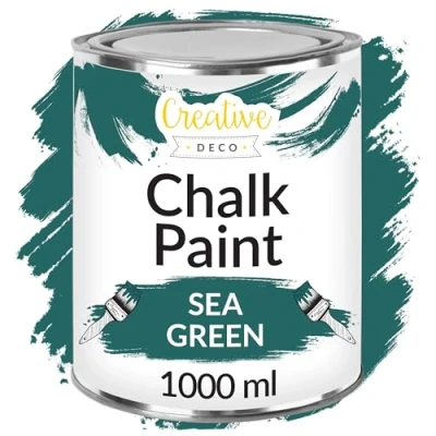 Image of Creative Deco Sea Green Chalk Paint for Furniture 1L Turquoise Matte &amp; Chalky Finish Smooth Touch Interiors Quick Dry Wood Renovation