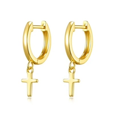 Image of Philip Jones Gold Plated Cross Charm Hoop Earrings