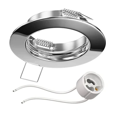 Image of ledscom.de Recessed Ceiling Frame Fere, Round, Chrome Glossy (GU10/MR16/GU5,3/50mm) incl. GU10 Socket