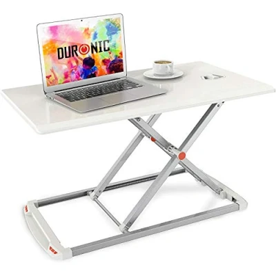 Image of Duronic Standing Desk Converter DM05D11 WE Adjustable Sit Stand Desks Workstation Wood Height Adjusting Sitting Riser for Office Table PC Laptops Computer Monitor Screen Keyboard and Mouse