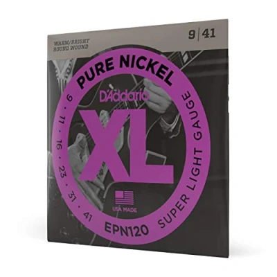 Image of D&#039;Addario Guitar Strings XL Pure Nickel Electric Round Wound Warm, Bright, Vintage Sound EPN120 Super Light, 9 41