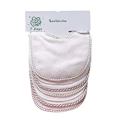 Image of little lucky baby Bandana 7 Bibs Set (White), Food Bib, 80% Cotton, Absorbent, Unisex Babies
