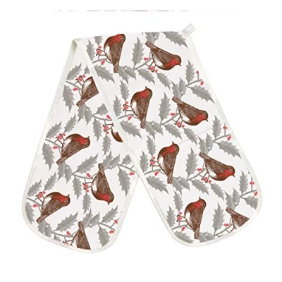 Image of Thornback &amp; Peel Robin and Holly Double Oven Glove, Cotton, Multicolour, 84 x 20 3 cm