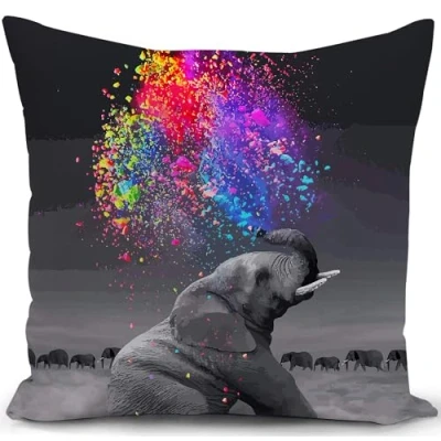 Image of KUNQIAN Elephant Cushion Cover Decorations Gift Grey Pillow Animal Africa Ornaments Colorful Art Throw Case Decor Home Livingroom Couch Sofa 18&quot;x18&quot;(45x45cm)