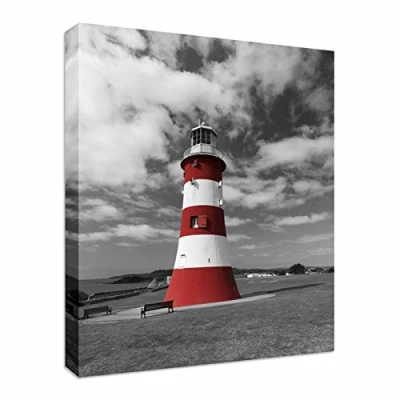 Image of Smeaton Tower Plymouth Hoe Lighthouse 12x16 inches canvas Art Cheap Wall Print, classic style prints, premium wooden frames