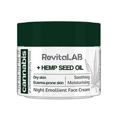 Image of RevitaLAB Cannabis Extract Night Emollient Face Cream with Organic Hemp Seed Oil for Deep Nourishment Dermatologically Tested Moisturiser Sensitive Skin, 50 ml