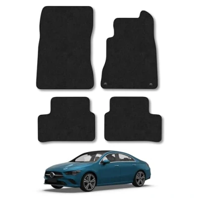 Image of Car Mats Compatible with Mercedes Cla (2019 ) Tailored Fit Black Carpet Floor Set Accessory Custom 4 Pieces Anti Slip Backing &amp; Binding Trim Edge