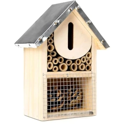 Image of Aggloz Eco Friendly Bug Bee House Hotel for Bees Butterfly Butterflies Insect Insects Garden Kid Weather Resistant Hanging Home from Natural Wood Hotels (H 20cm)