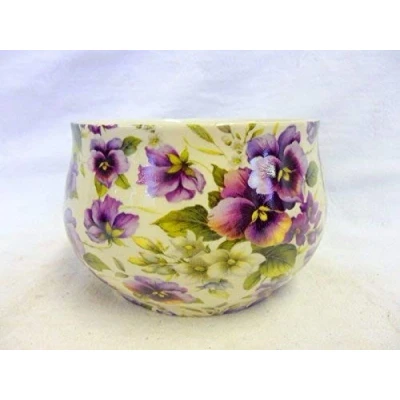 Image of Heron Cross Pottery Purple pansy open sugar bowl