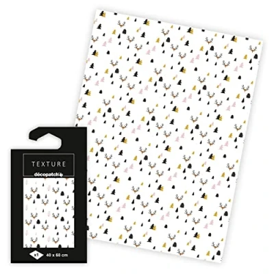 Image of Décopatch Ref TD777C Texture Collection White &amp; Gold Christmas Pattern Contains 1 Sheet of 40 x 60cm Textured Paper, Foil Printing for Metallic Effects
