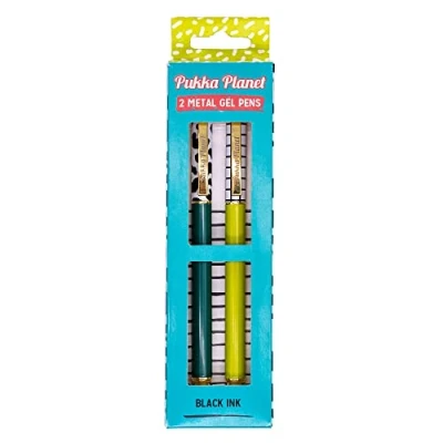 Image of Pukka Pad, Planet Metal Pens with Refillable Gel Ink in Plastic Free Packaging Perfectly Weighted Smooth, Precise Black Ink, and Removable Cap Pack of 2, Blue Green